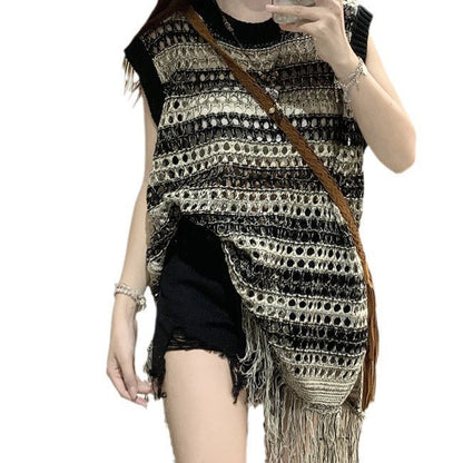 Damen Häkelkleid Luftig Fransen Modern