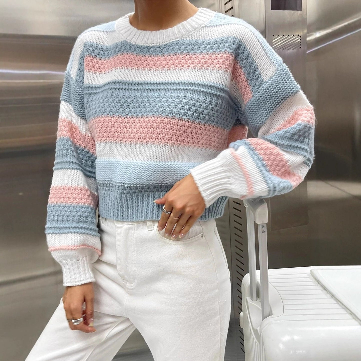 Damen Pullover Streifenmuster Lässiger Schnitt Norvielle