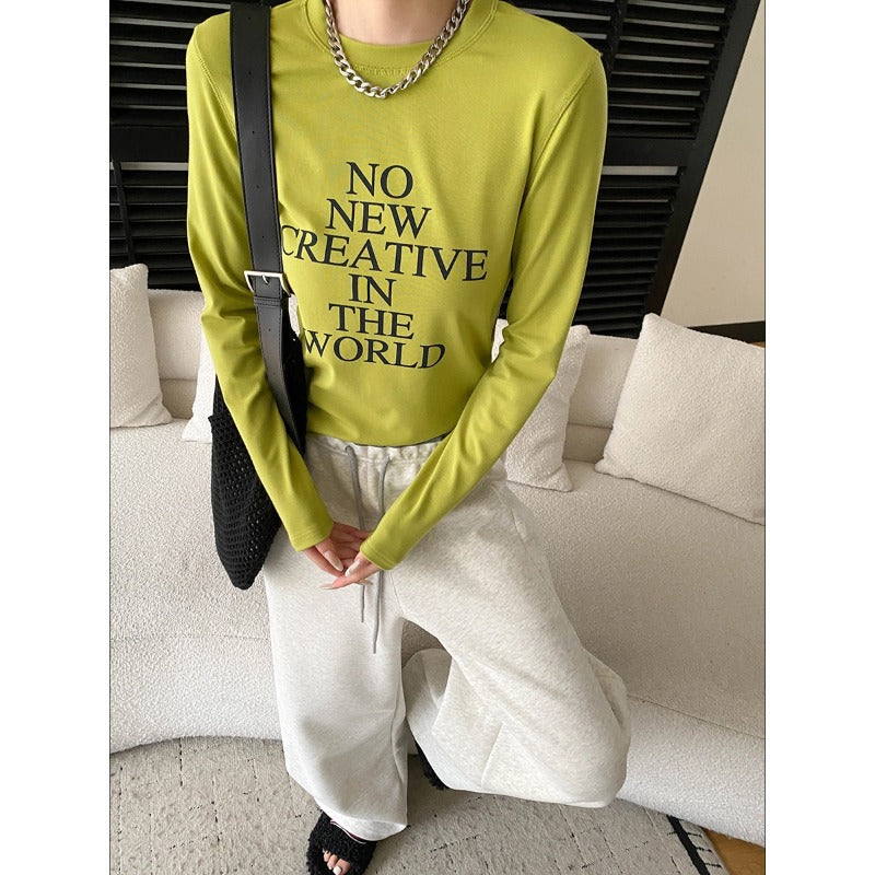 Damen Langarmshirt Kreativer Aufdruck Modischer Schnitt Weiß - Norvielle