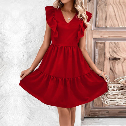 Damen Sommerkleid Volantärmel Offener Rücken Norvielle