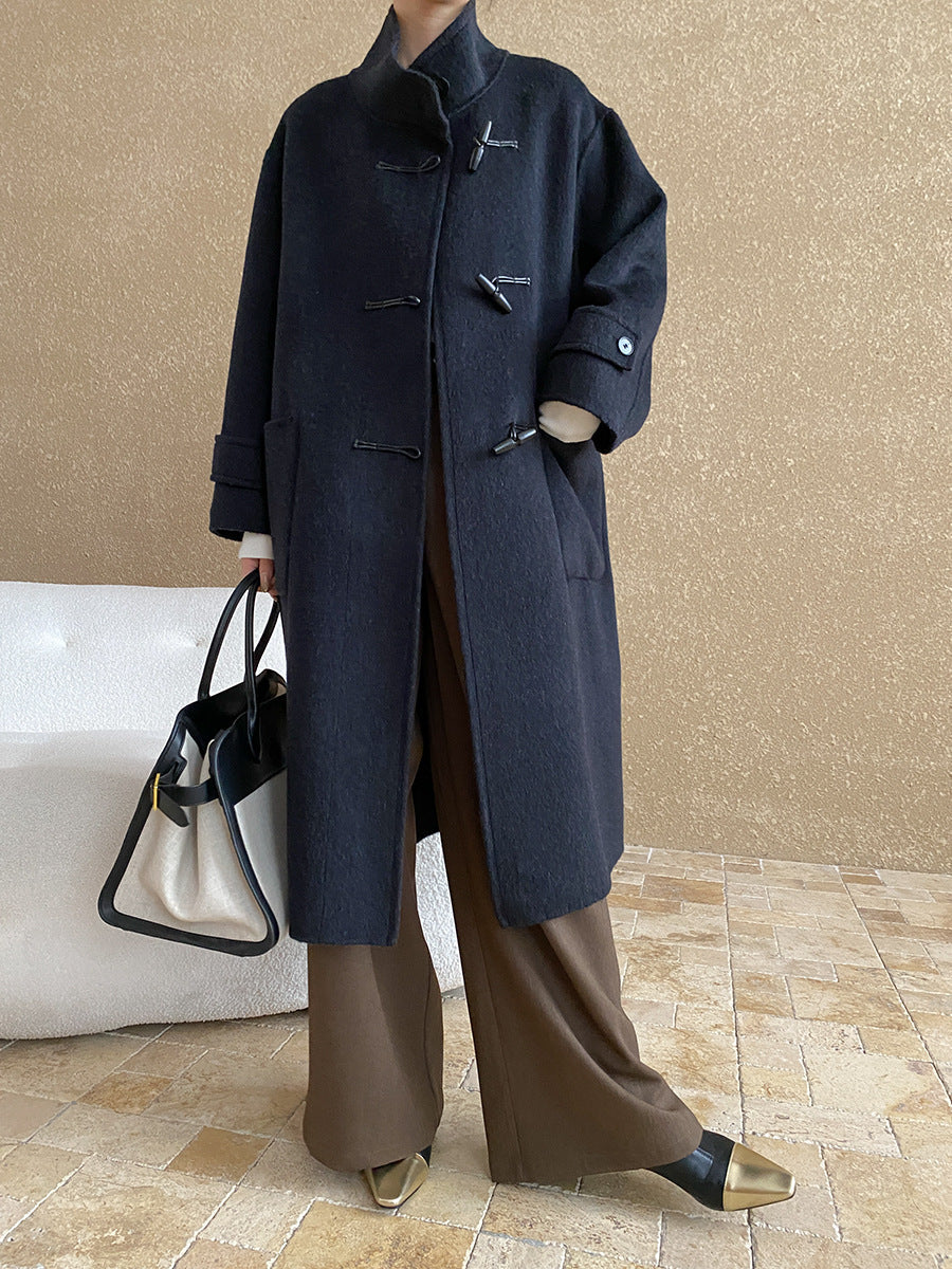Damen Duffle-Coat Lang Weiches Material Norvielle
