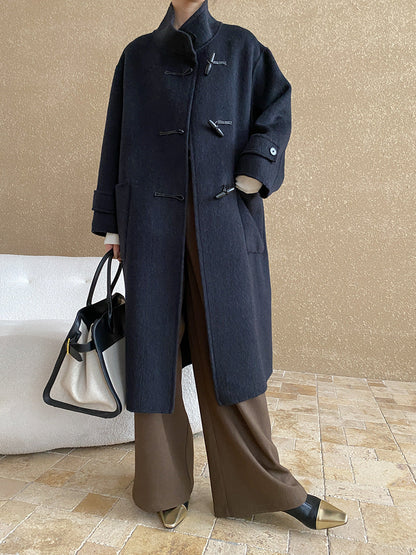 Damen Duffle-Coat Lang Weiches Material Norvielle