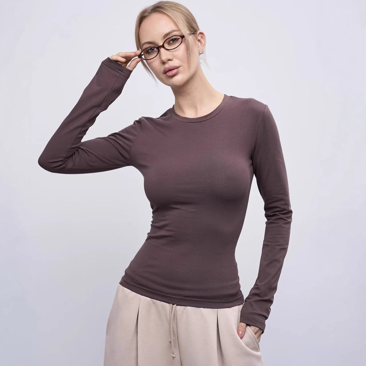 Damen Langarmshirt Weiches Material Norvielle Figurbetont Schwarz - Norvielle