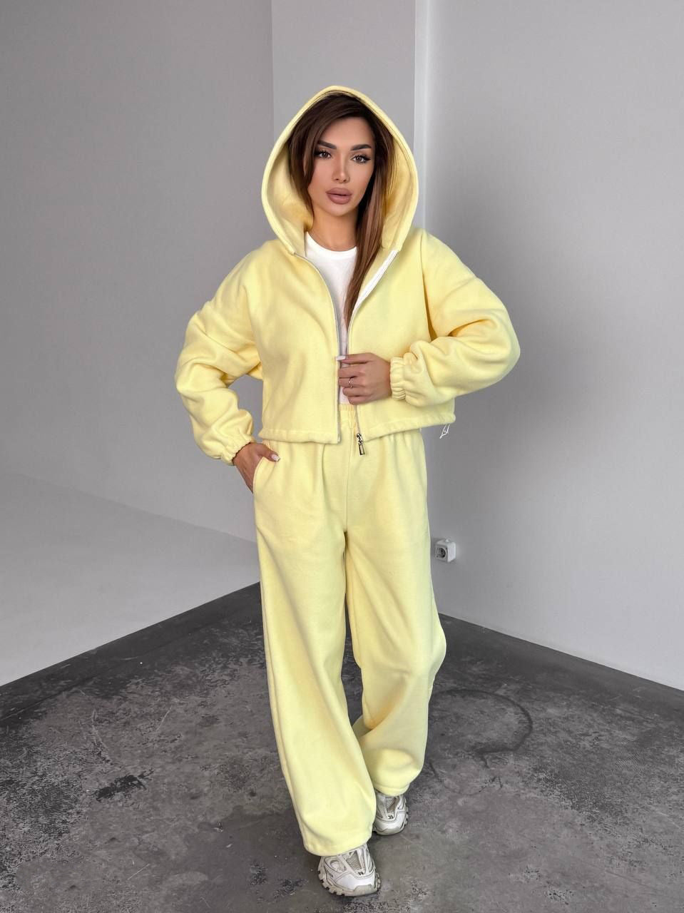Damen Fleece-Jogginganzug Oversized mit Kapuze