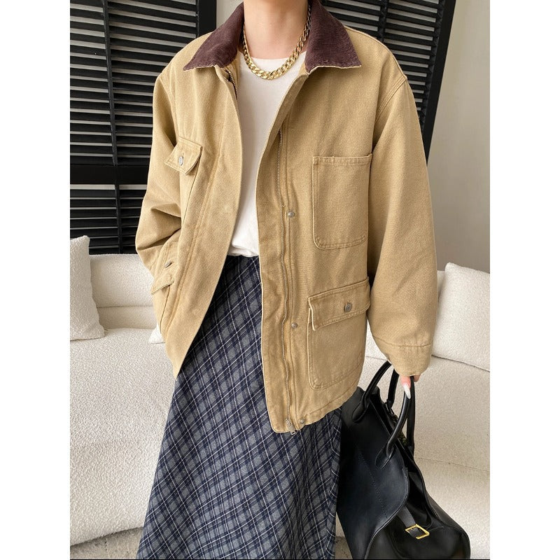 Damen Utility-Jacke Lässig Praktische Taschen Umschlagbarer Kragen - Norvielle