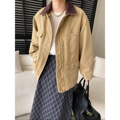Damen Utility-Jacke Lässig Praktische Taschen Umschlagbarer Kragen - Norvielle