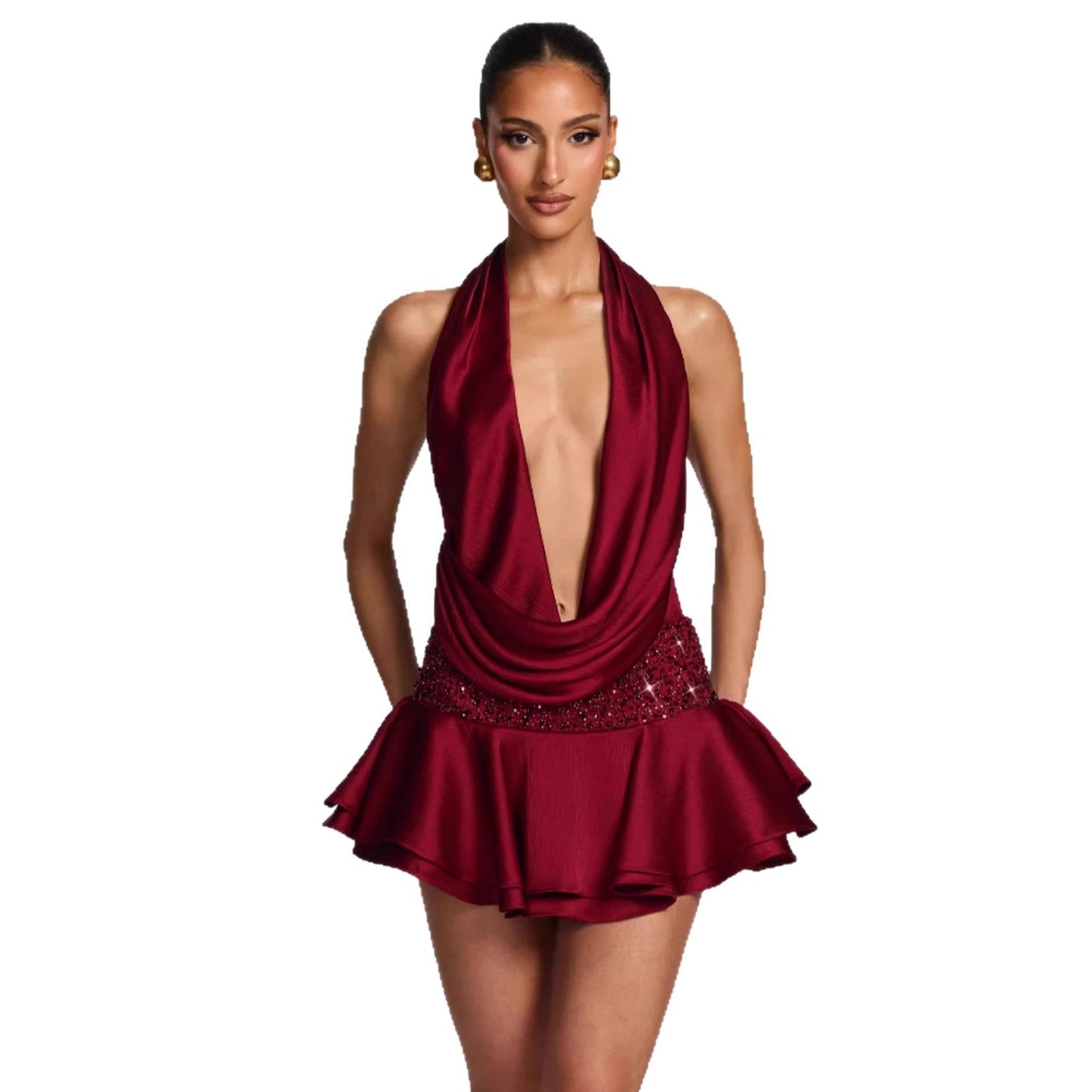 Damen Wickelkleid V-Ausschnitt Schwingrock Norvielle
