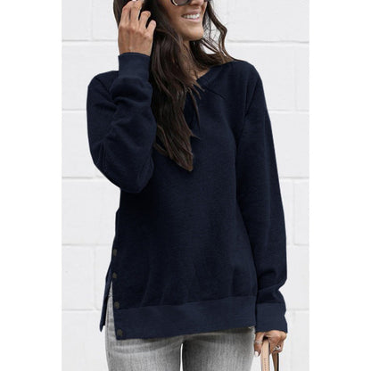 Damen Sweatshirt V-Ausschnitt mit Druckknöpfen Grau