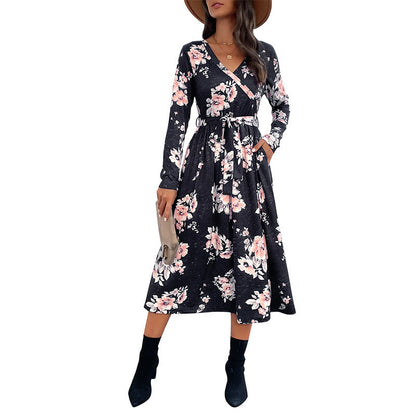 Damen Wickelkleid Florale Rüschen Elegante Ärmel