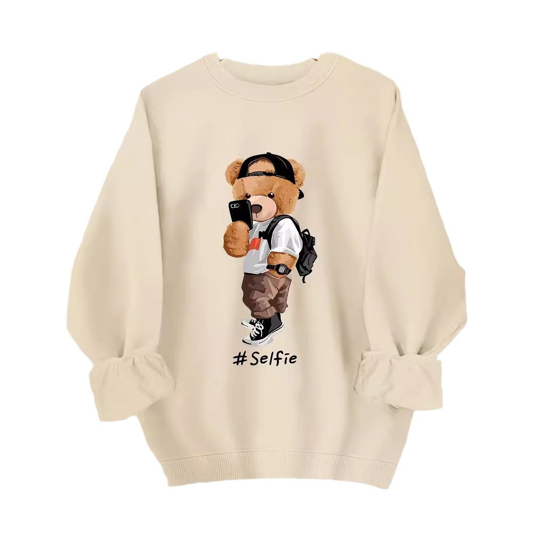 Damen Sweatshirt Bärendesign Lässig Grau Norvielle