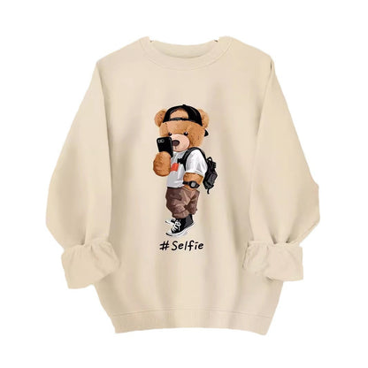 Damen Sweatshirt Bärendesign Lässig Grau Norvielle