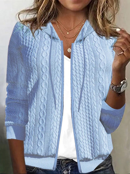 Damen Strickjacke Feines Zopfmuster Kapuze Norvielle