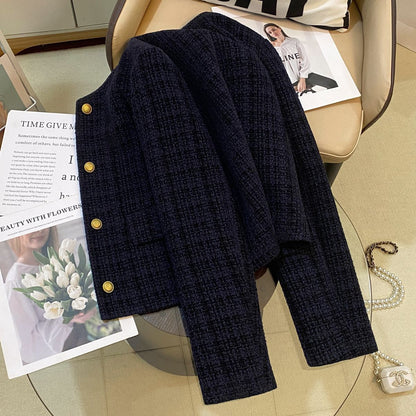 Damen Bouclé-Jacke Strukturiert Goldknöpfe Norvielle
