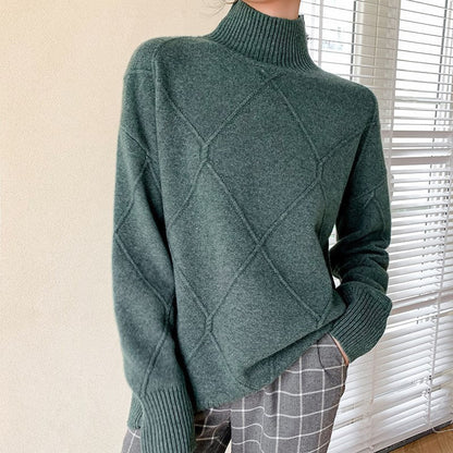 Damen Pullover Hochgeschlossener Kragen Strukturiertes Rautenmuster