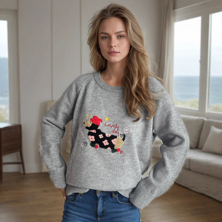 Damen Sweatshirt Tierdesign Blumenstickerei Norvielle