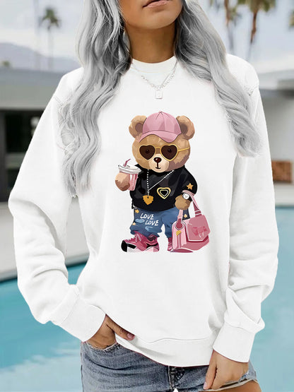 Damen Sweatshirt Cartoon Bär Motiv Weiß