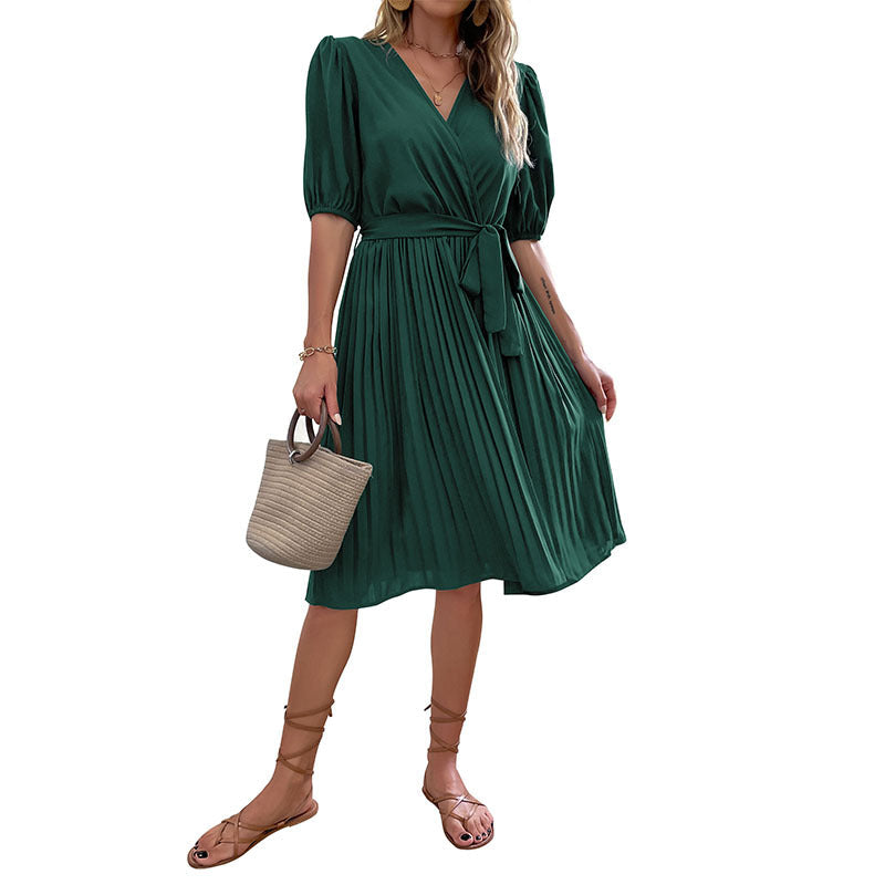 Damen Wickelkleid Voluminöse Ärmel Faltenrock Norvielle