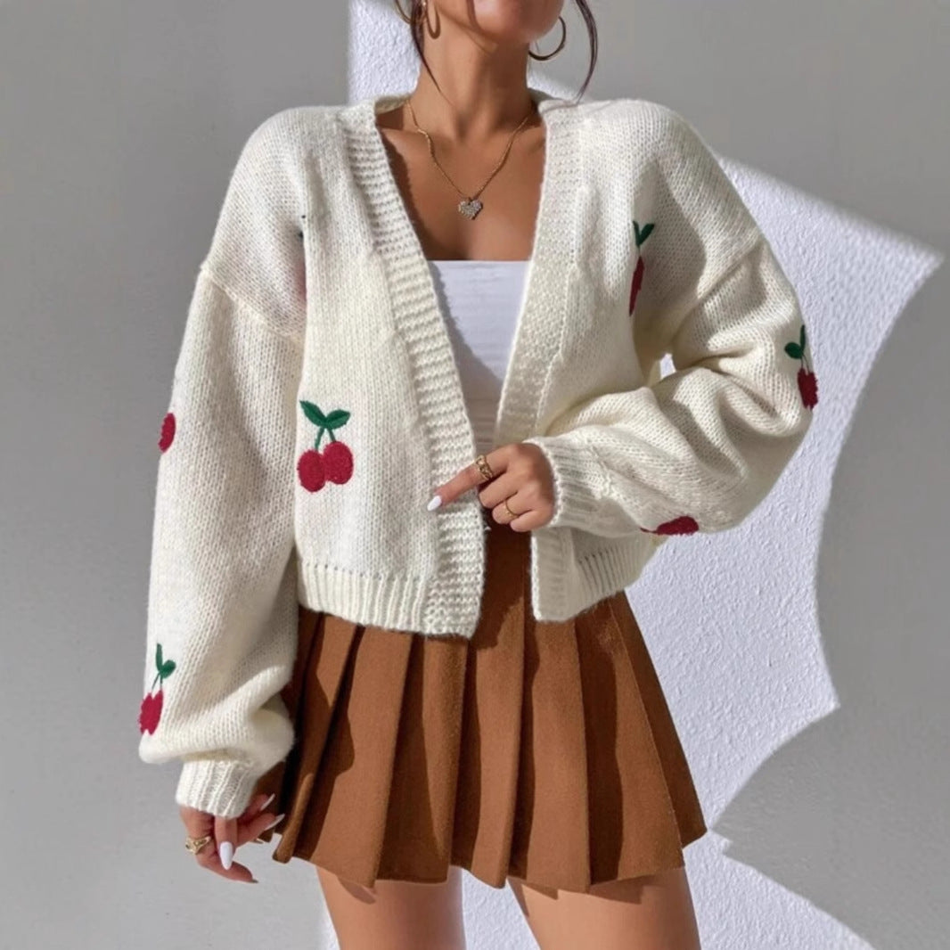 Damen Strickjacke Florales Kirschmuster Norvielle - Norvielle