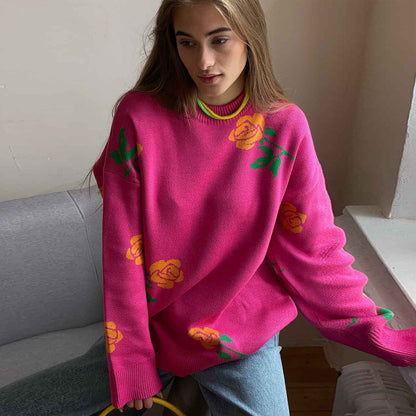 Damen Strickpullover Floralmuster Locker Norvielle