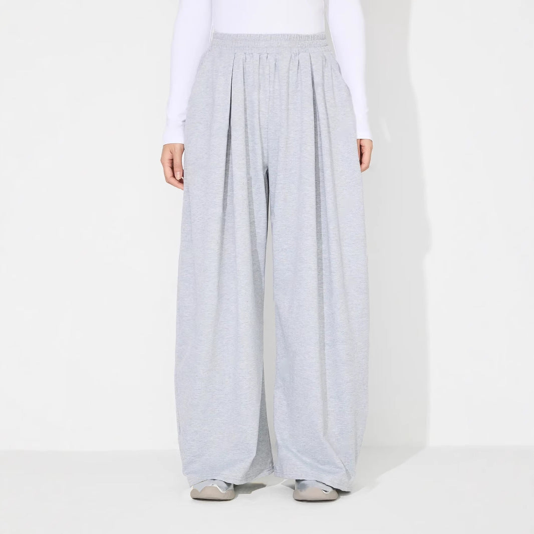 Damen Palazzo-Hose Elastischer Bund Falten Schwarz - Norvielle