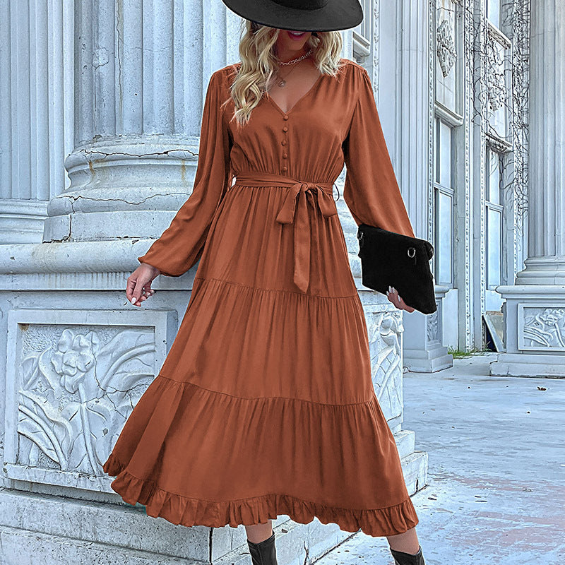 Damen Maxikleid Wickeloptik Voluminöse Ärmel Norvielle