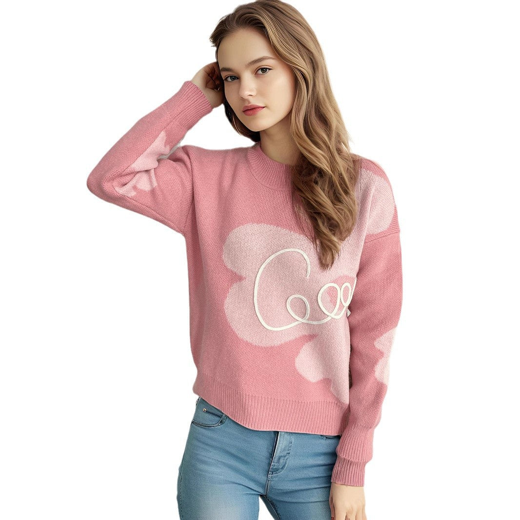 Damen Strickpullover Weich Floralmuster Norvielle
