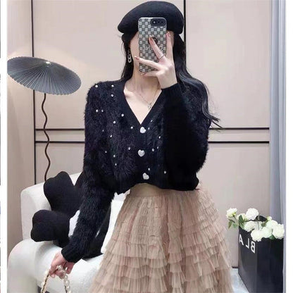 Damen Strickjacke Flauschig mit Glitzerdetails Modern