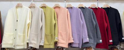 Damen Oversized Cardigan Große Taschen Knöpfe Beige