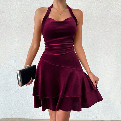 Damen Abendkleid Figurbetont Rüschenrock Neckholder-Design Norvielle