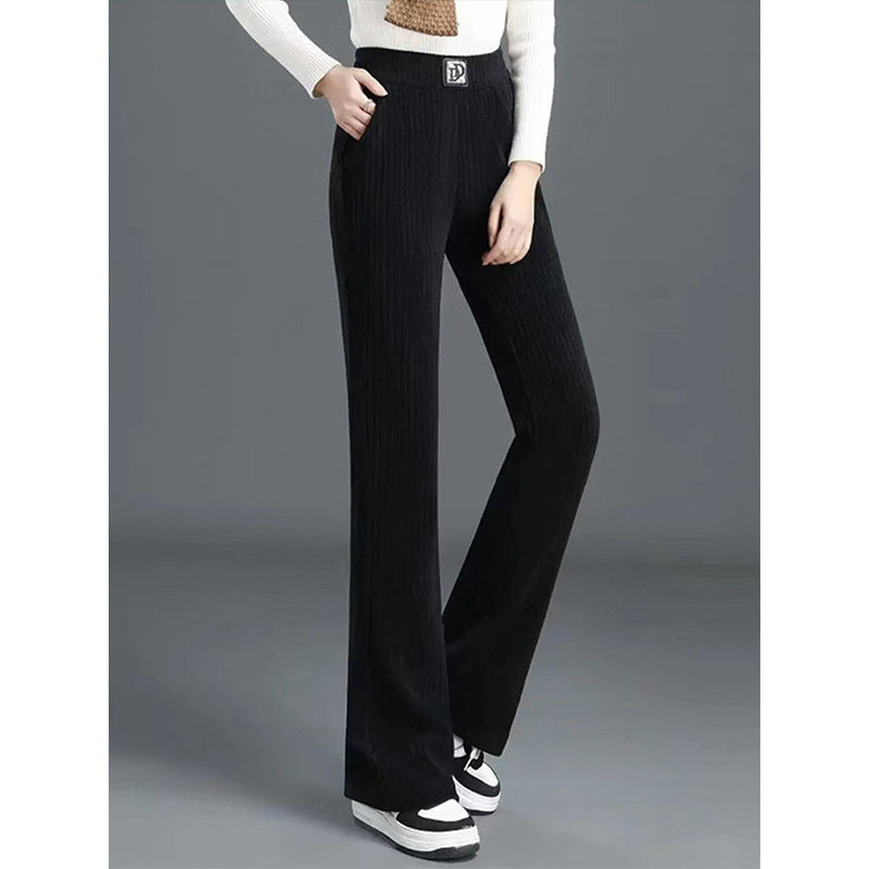 Damen Hochtaillierte Schlaghose Rippendesign Elastisch