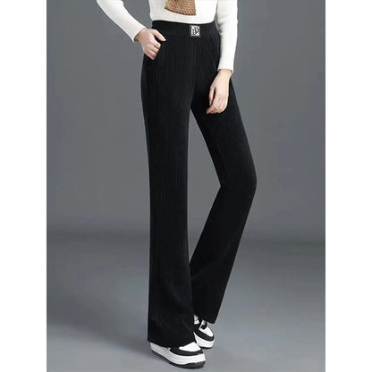 Damen Hochtaillierte Schlaghose Rippendesign Elastisch