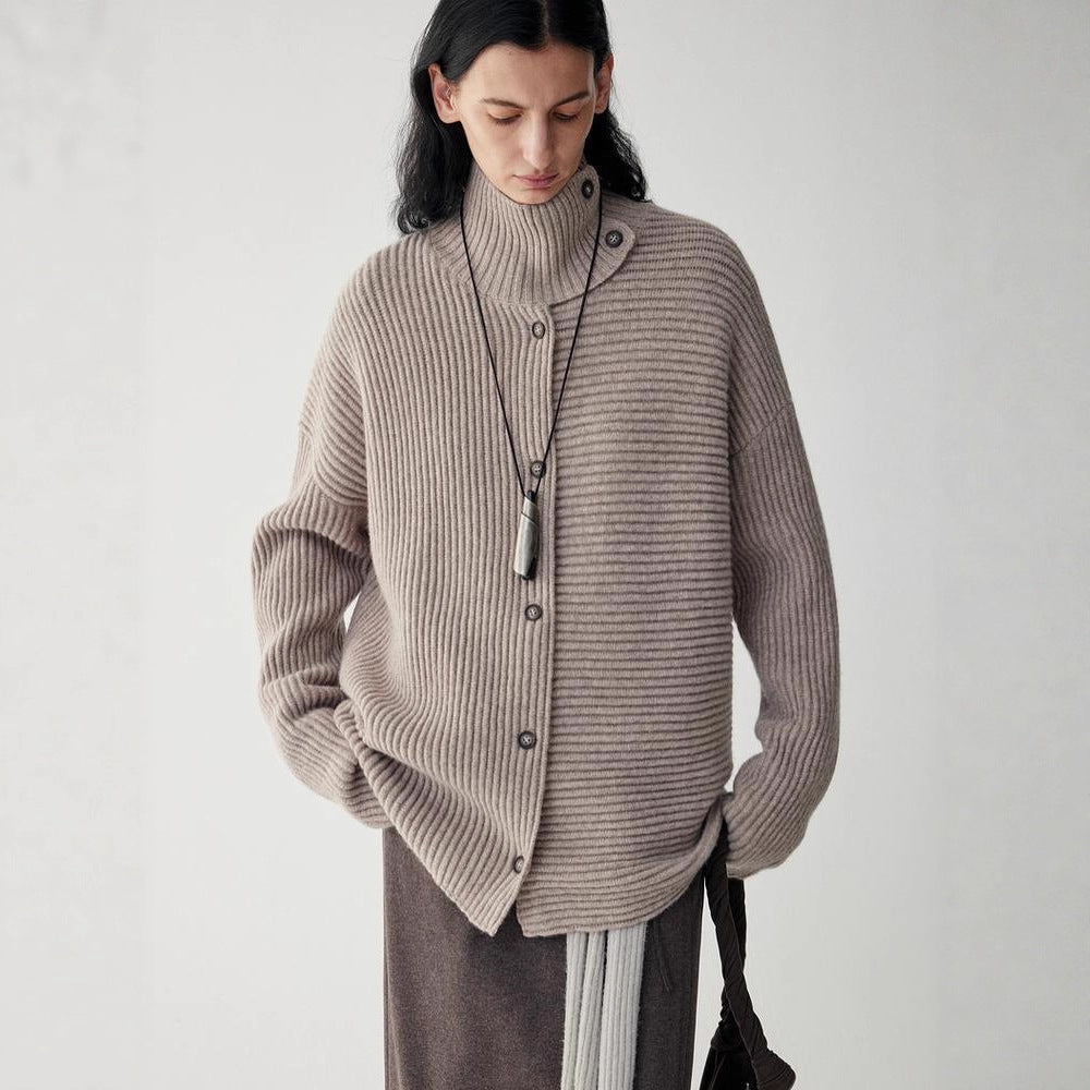 Damen Strickjacke Relaxed Fit mit hohem Kragen und Knöpfen Norvielle