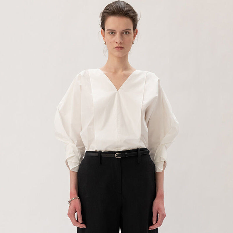 Damen Bluse V-Ausschnitt Voluminöse Ärmel Norvielle