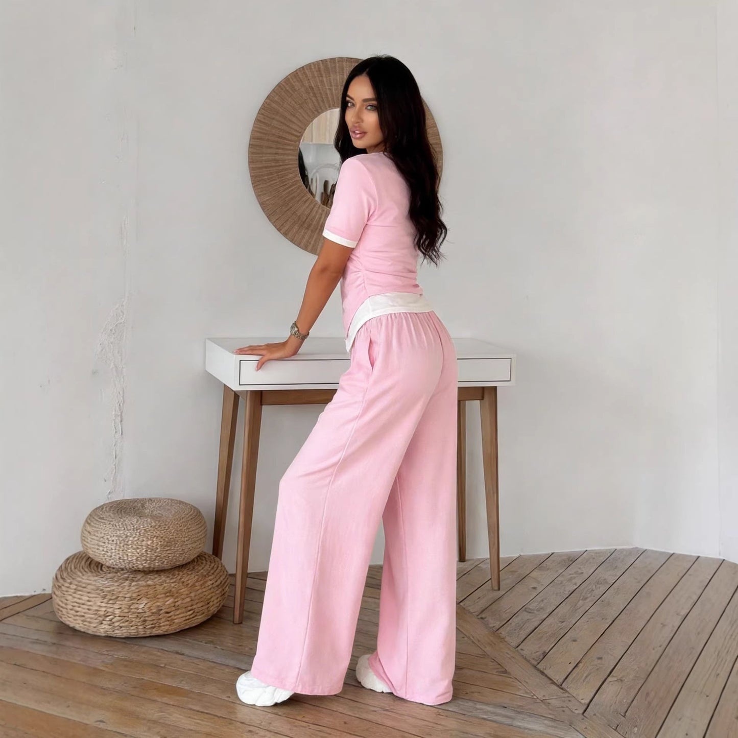 Damen Set Kurzarmshirt und weite Hose Norvielle