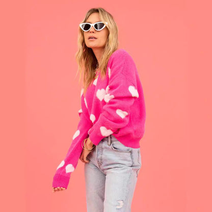 Damen Pullover Herzapplikationen Locker Passform Norvielle