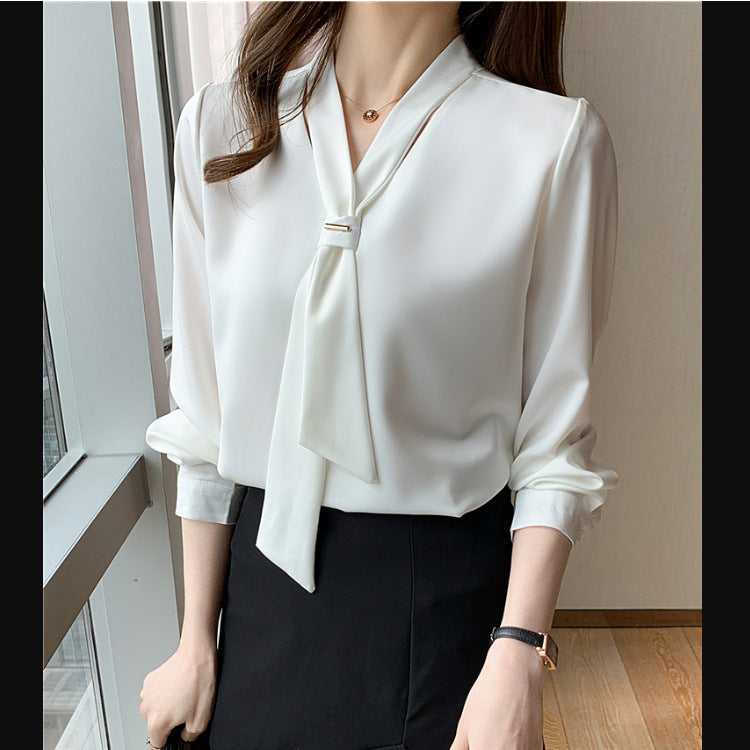 Damen Bluse Seidenfinish Eleganter Schlaufenkragen Norvielle