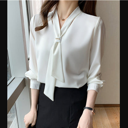 Damen Bluse Seidenfinish Eleganter Schlaufenkragen Norvielle