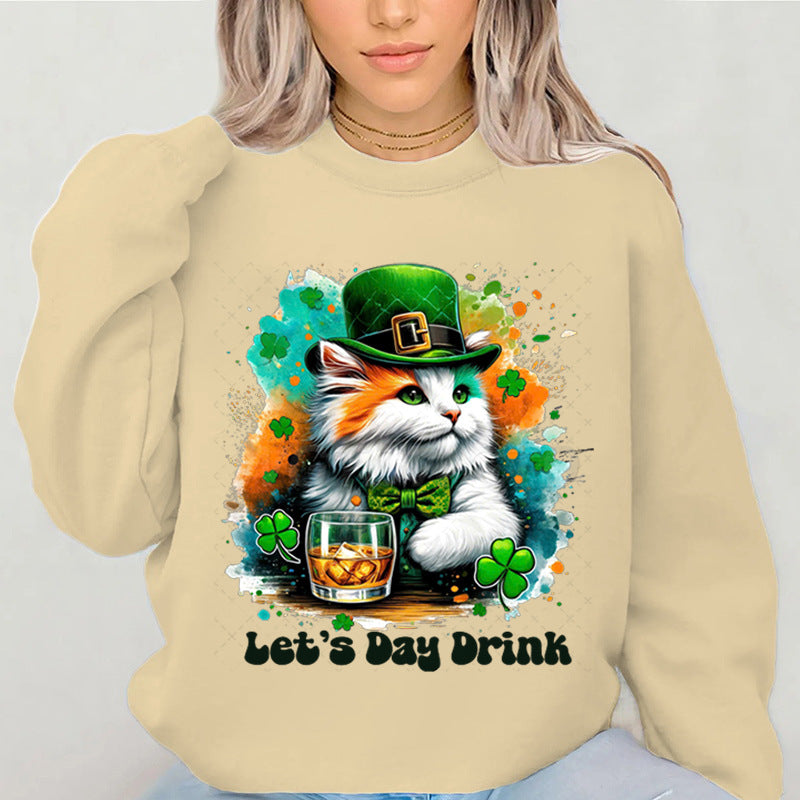 Damen Sweatshirt Katzenmotiv Lustig Weiß