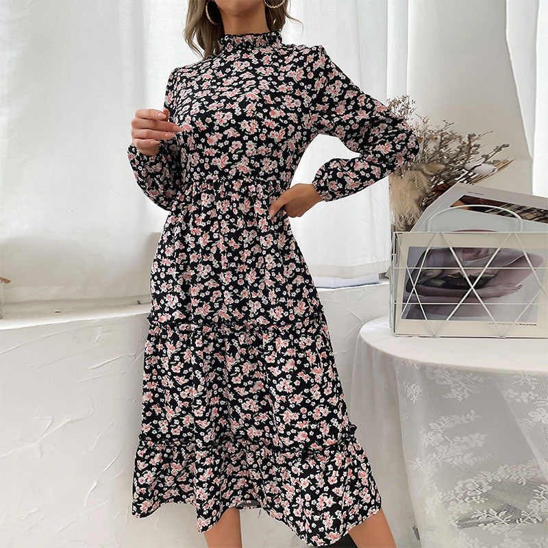 Damen Maxikleid Floralmuster Rüschen Elegant - Norvielle