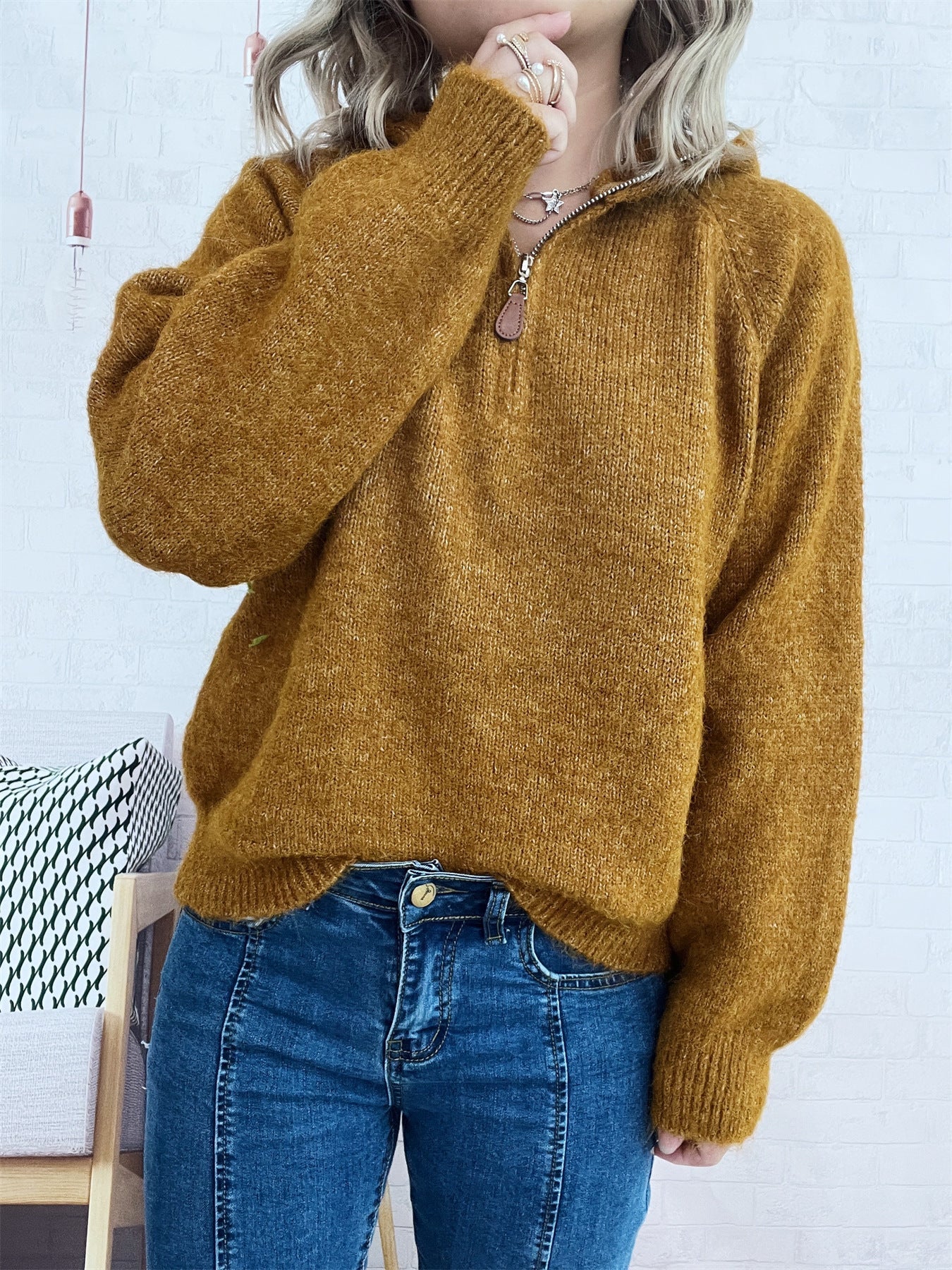 Damen Pullover Kapuze Reißverschluss Norvielle