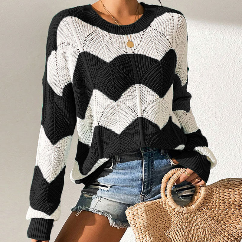 Damen Strickpullover Gewelltes Muster Weite Passform Norvielle