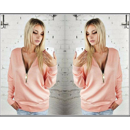 Damen Sweatshirt Reißverschluss V-Ausschnitt Norvielle
