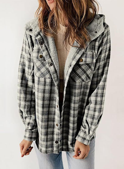 Damen Flanelljacke Gefütterte Kapuze Norvielle