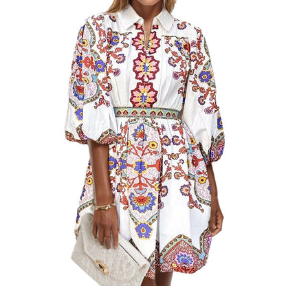 Damen Blusenkleid mit Floralmuster und Raffärmeln