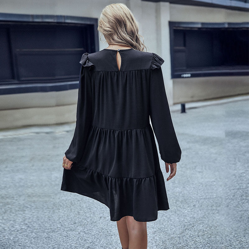 Damen Sommerkleid Leichter Stoff Rüschen Details Pastell
