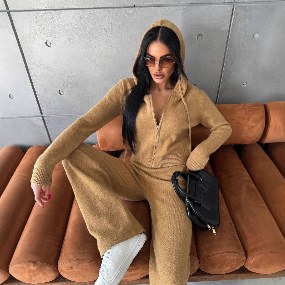 Damen Fleece-Jumpsuit Bequem Kapuze Reißverschluss Norvielle - Norvielle