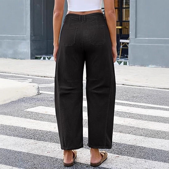 Damen Weite Jeans Hochtaillen Praktische Taschen Norvielle