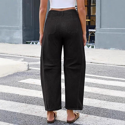 Damen Weite Jeans Hochtaillen Praktische Taschen Norvielle