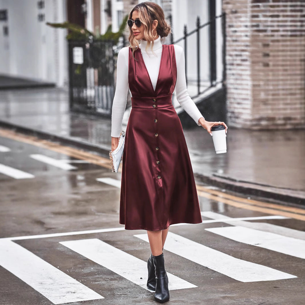 Damen Midikleid Taillierter Schnitt Knöpfe Norvielle