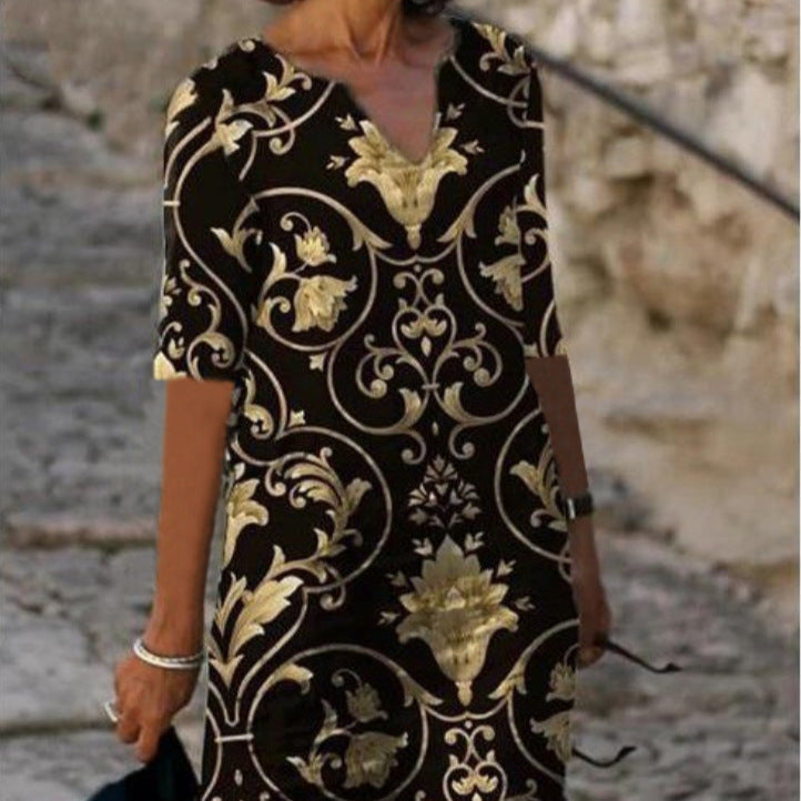 Damen V-Ausschnitt Kleid Floralmuster Kurzärmelig Norvielle - Norvielle